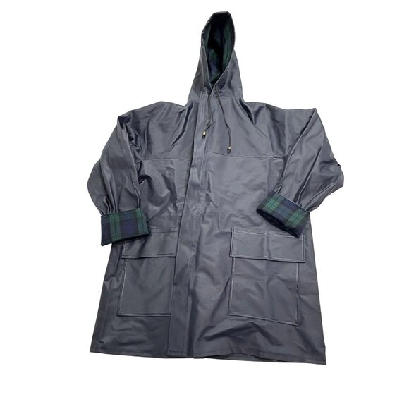 Maria de la Orden Plaid Lined Rain Coat in Navy